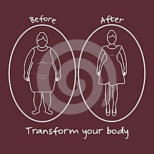 Fat woman and shapely woman. Transform your body.