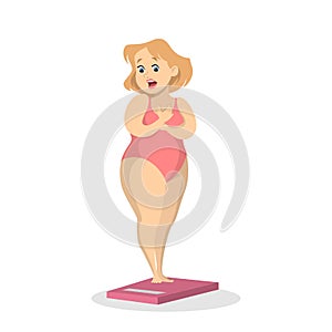 Fat woman weighting.