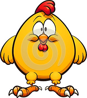 Fat yellow cartoon chicken standing and facing front