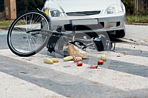 Fatal traffic accident between car and bicycle on a pedestrian c