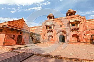 Fatehpur Sikri entrance to medieval Jodha Bai palace made of red sandstone at Agra India