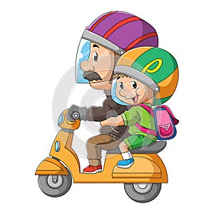 The father is accompany the boy to the school with the motorcycle