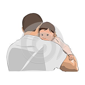 Father and baby, man holding child on his shoulder