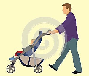 Father and Baby with Stroller