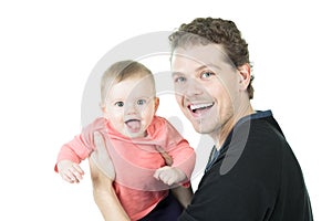 Father baby white background