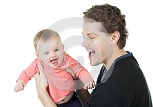 Father baby white background