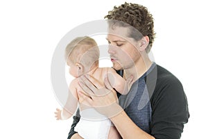 Father baby white background