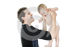 Father baby white background