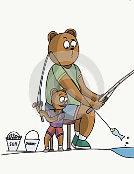 Father bear and son fishing