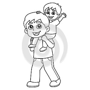 Father Carrying his Son Isolated Coloring Page photo