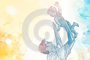 father and child,background of the father lifting the child into the air, full of joy and playfulness.