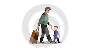 Father child migrant icon animation
