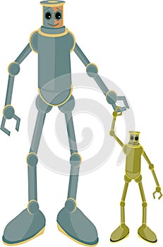 Father and child robots holding hands