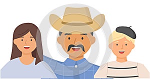 Father with children. Family portrait. Vector illustration happy dad with son and daughter