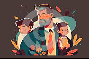 Father with children. Father\'s day concept. Generative AI