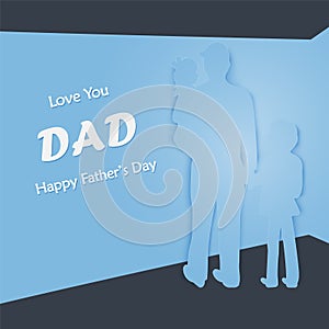 Father and children with Happy Father`s day text on blue background