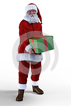 Father Christmas carrying a large gift tied with a red bow