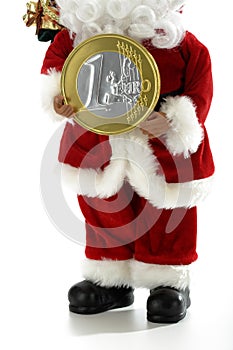 Father Christmas holding euro coin
