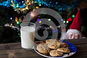 Father Christmas toy watching the cookies and the glass of milk