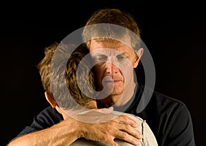 Father, crying, hugs son