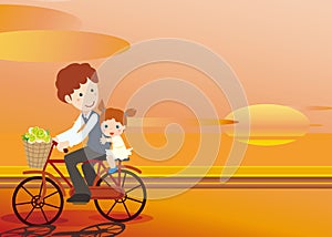 Father and daughter cycling
