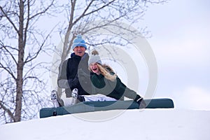 Father and daughter having fun in winter