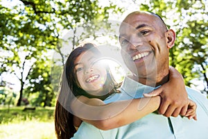 Father Daughter Piggyback Bonding Cheerful Concept