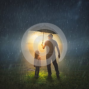 Father and Daughter in the Rain