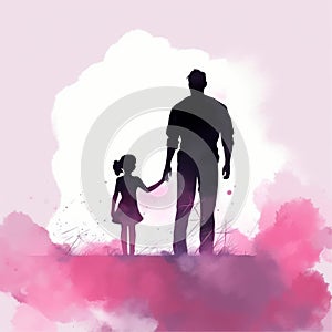 Father and daughter silhouette pink theme generative AI