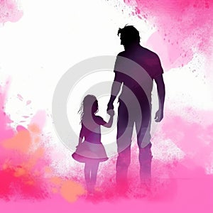 Father and daughter silhouette watercolor generative AI