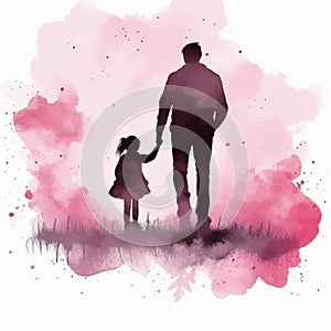 Father and daughter silhouette watercolor painting generative AI