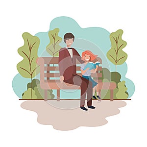 father and daughter sitting in park chair avatar character