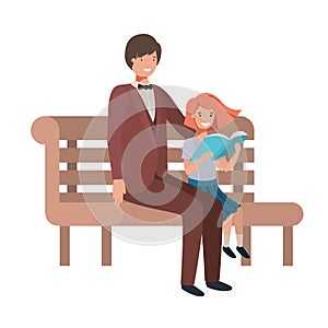 Father and daughter sitting in park chair avatar character