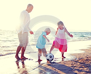 Father Daughter Son Beach Fun Summer Concept