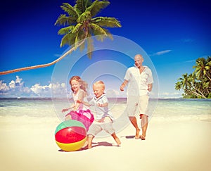 Father Daughter Son Beach Fun Summer Concept