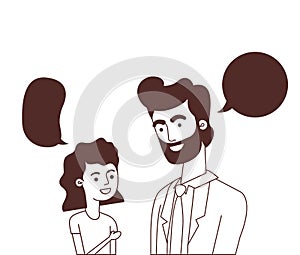 Father with daughter and speech bubble character
