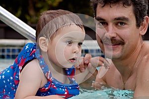 Father and daughter in a swimming pool