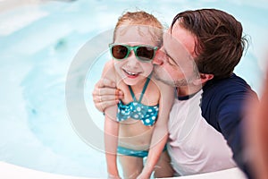 Father and daughter at swimming pool
