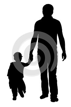 Father and daughter walking, silhouette vector