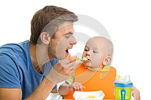 Father feeding baby boy