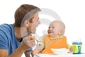 Father feeding baby son