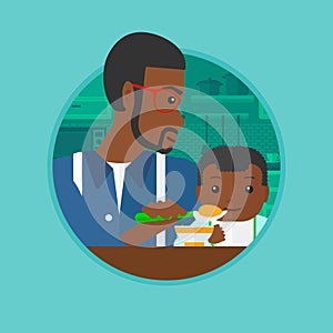 Father feeding baby vector illustration.