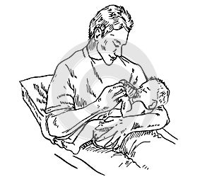 Father feeding newborn baby with bottle