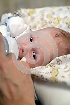 Father feeding a newborn baby boy