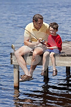 Father Fishing With His Son On A Jetty