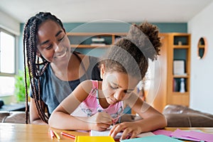 A father helping her daughter with homeschool.