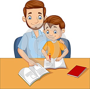 Father helping his son do homework