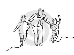 Father and his children continuous one line drawing photo