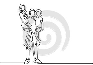 Father and his two children of daughter continuous one line drawing. Happy family concept. Father's day theme. Father and two