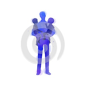Father holding baby silhouette plus abstract watercolor painted. Happy father`s day. Digital art painting. Vector illustration